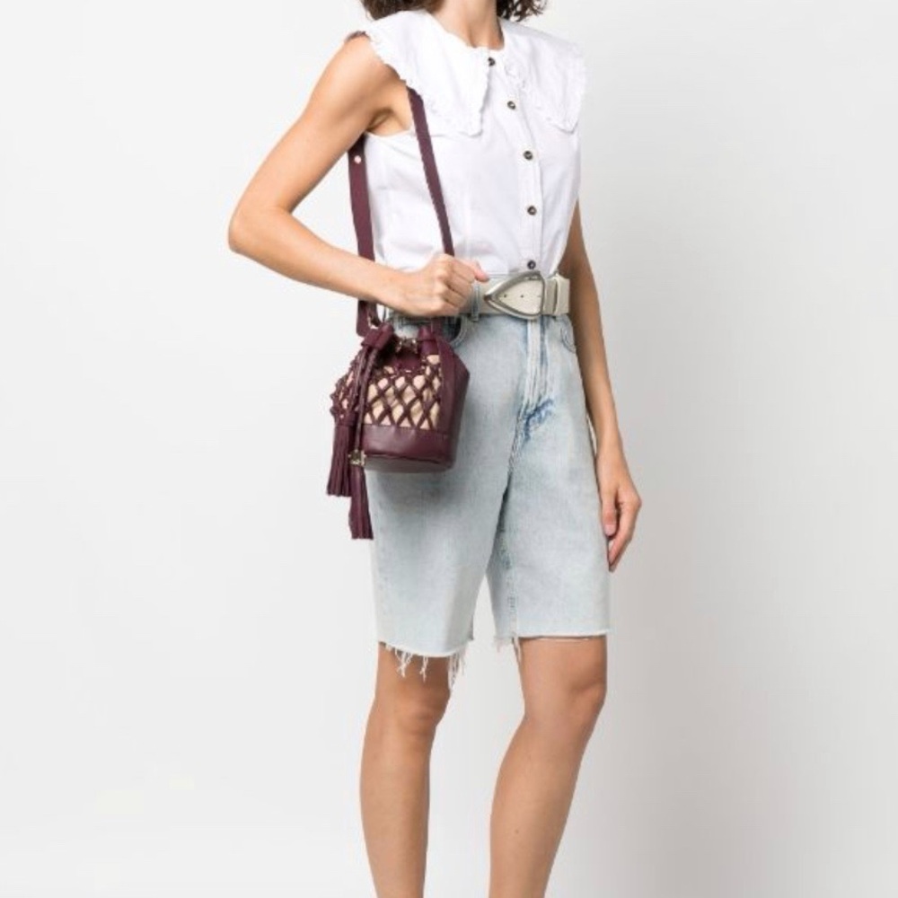 See by Chloé logo-debossed leather bucket bag. Burgundy and tan. New w/o tags - Picture 2 of 9